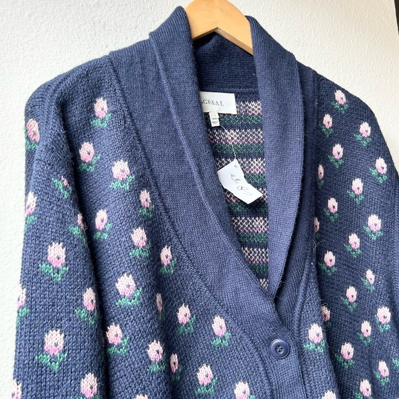 NWOT THE GREAT Navy Blue Bloom Lodge Alpaca & Wool Blend Floral Cardigan Sz S - Picture 7 of 16